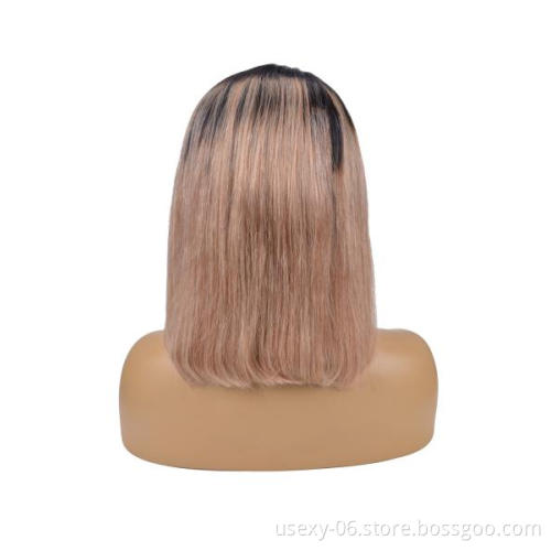Wholesale Ombre Color Short Bob Wigs 100% mink brazilian virgin human hair Colored Lace Frontal Human Hair Wigs For Black Women